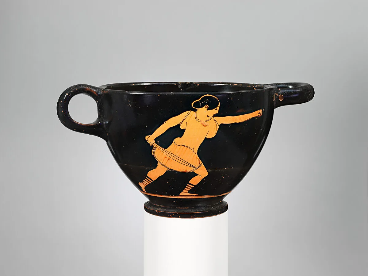 Terracotta skyphos (deep drinking cup) — Pan Painter