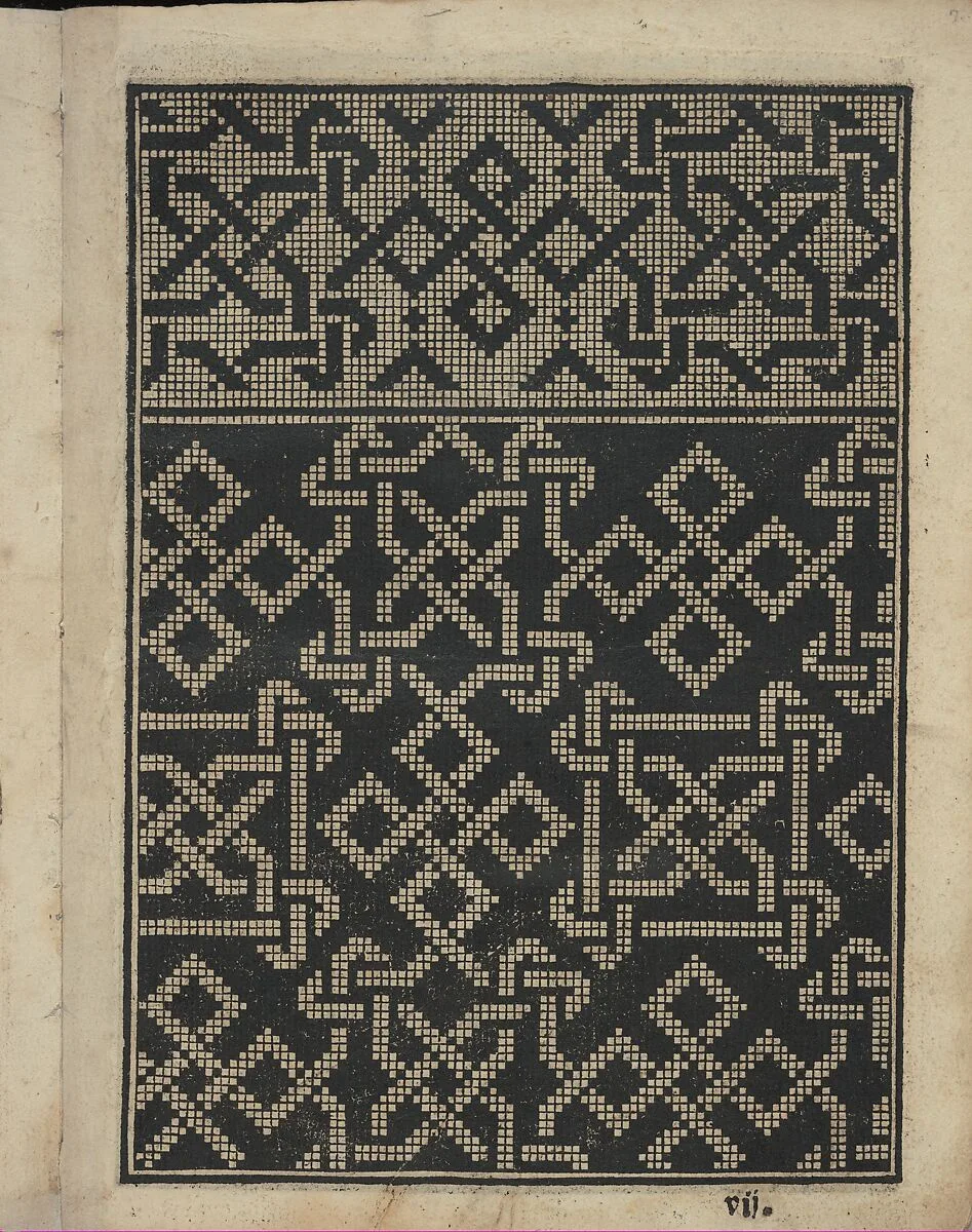 Libbretto nouellamete composto per maestro Domenico da Sera...lauorare di ogni sorte di punti, page 7 (recto) — Domenico da Sera
