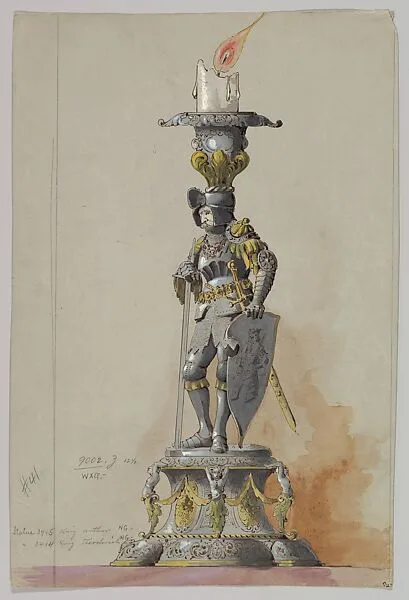 Design for a SIlver Candlestick in the Form of King Arthur or Theodoric — Anonymous, Czech, early 20th century