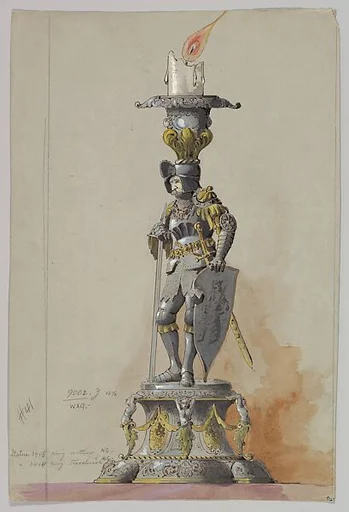 Design for a SIlver Candlestick in the Form of King Arthur or Theodoric