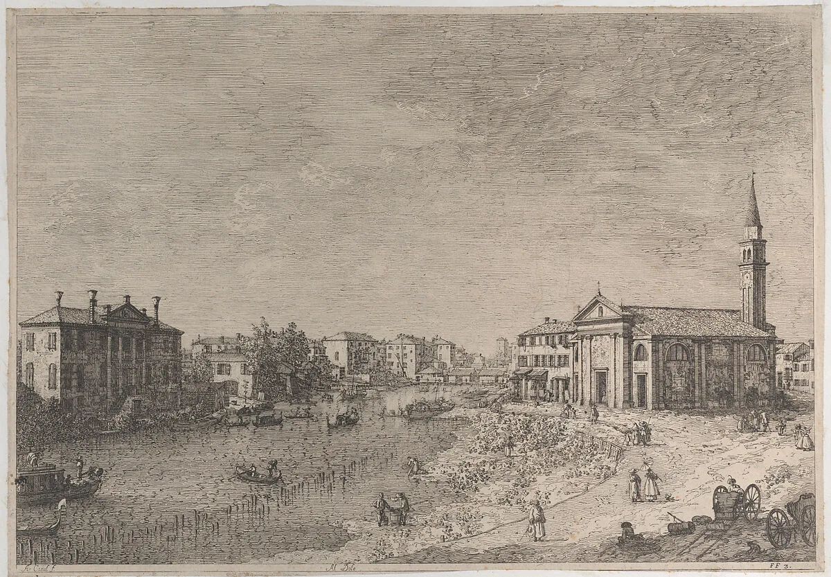 Al Dolo: the church of Dolo, dedicated to San Rocco, on the bank of the Brenta, facing the villa Zanon-Bon — Canaletto (Giovanni Antonio Canal)