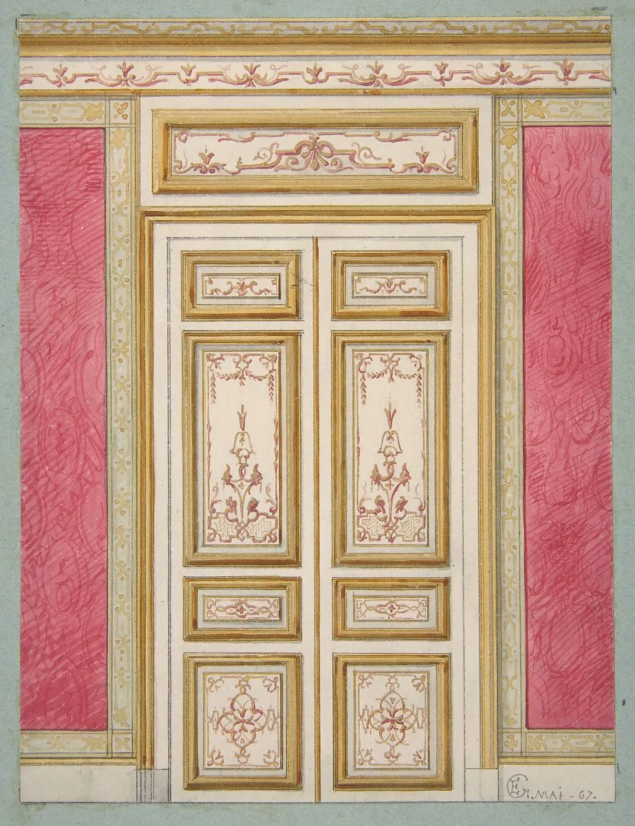 Design for double doors decorated in the rococco style — Jules-Edmond-Charles Lachaise|Eugène-Pierre Gourdet
