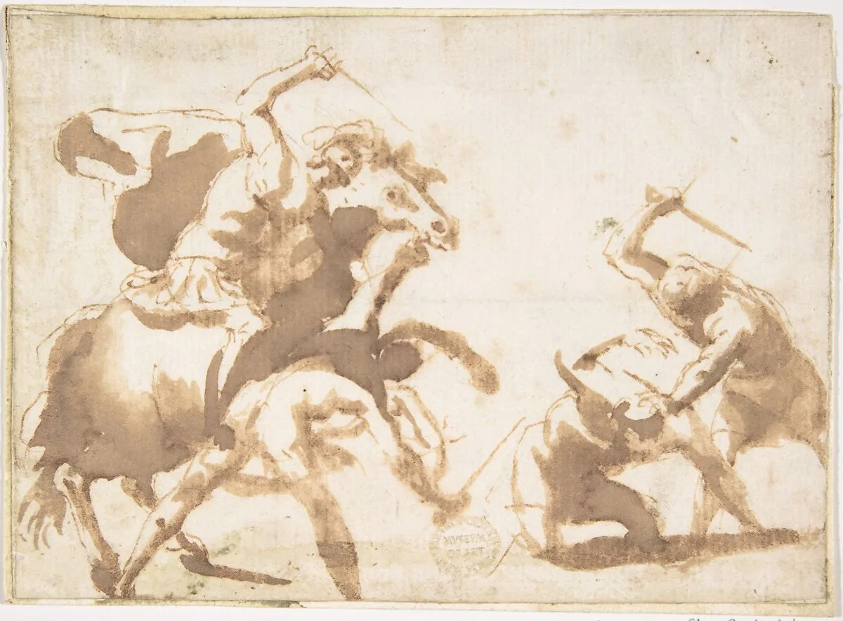 Horsemen and Three Foot Soldiers in Battle — Francesco Allegrini