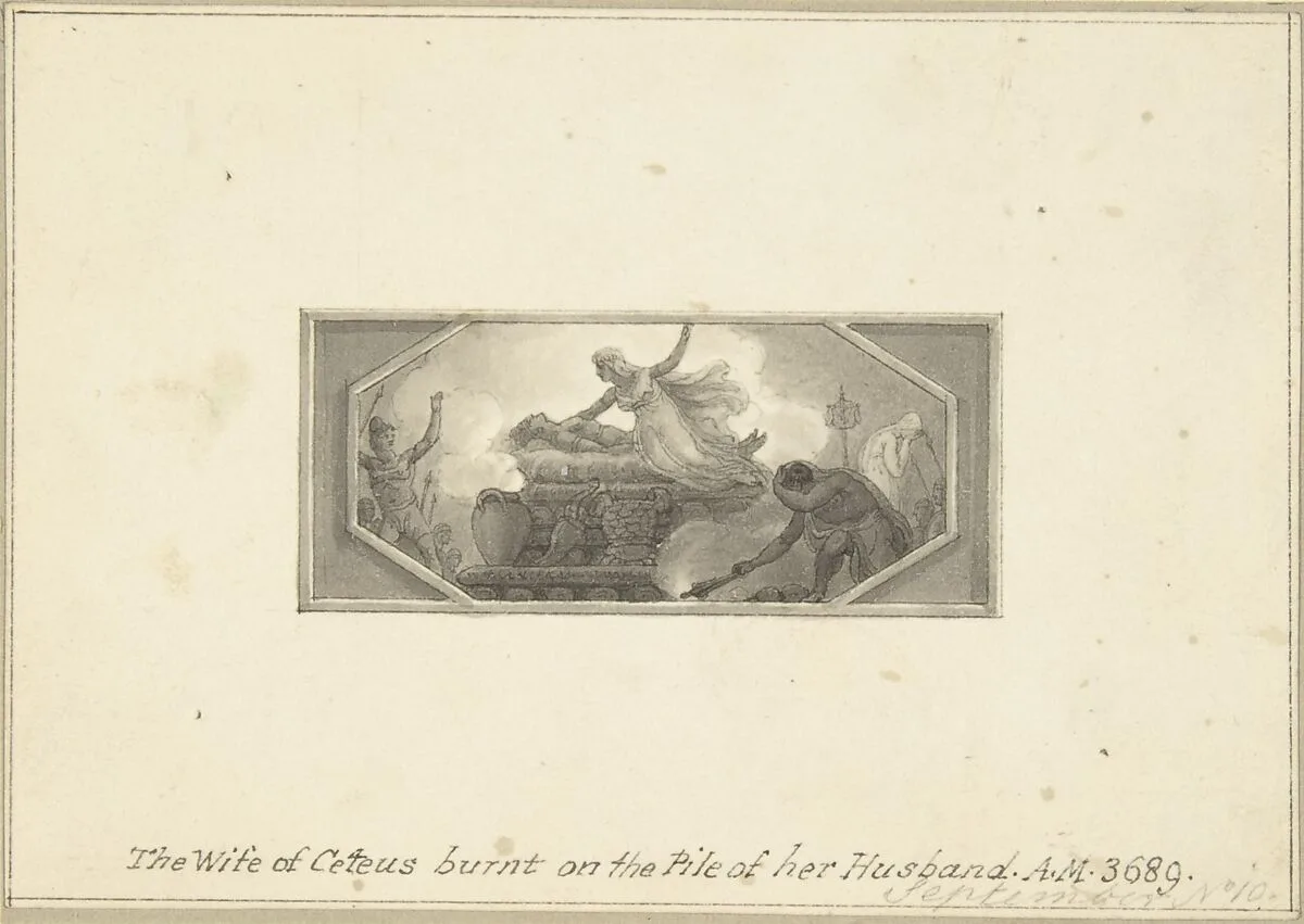 The Wife of Ceteus burnt on the Pile of her Husband — Edward Francis Burney