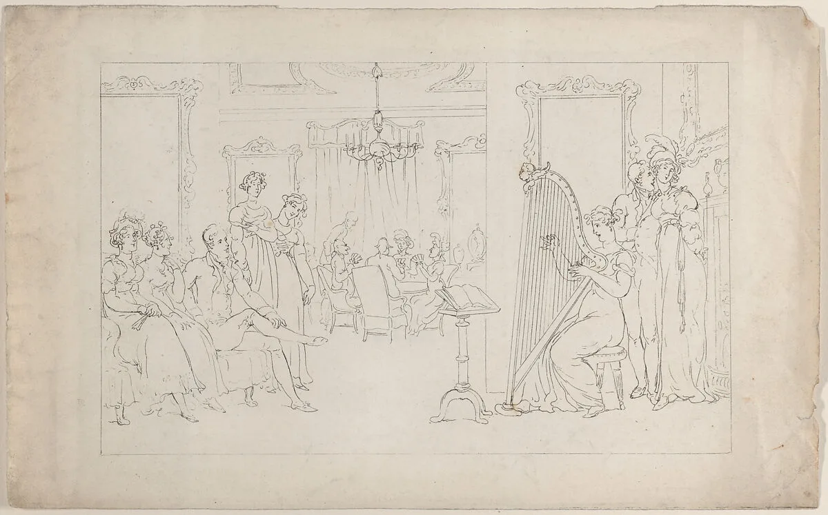 Sweet is the voice whose powers can move / And call the vagrant heart to love, from "The Dance of Life" — William Combe|Thomas Rowlandson