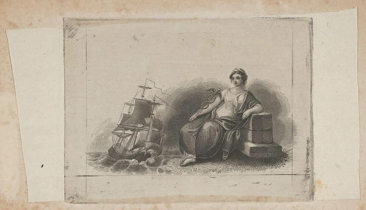 Banknote vignette with female figure representing marine commerce — Asher Brown Durand|A. B. & C. Durand & Company|Durand, Perkins, and Company