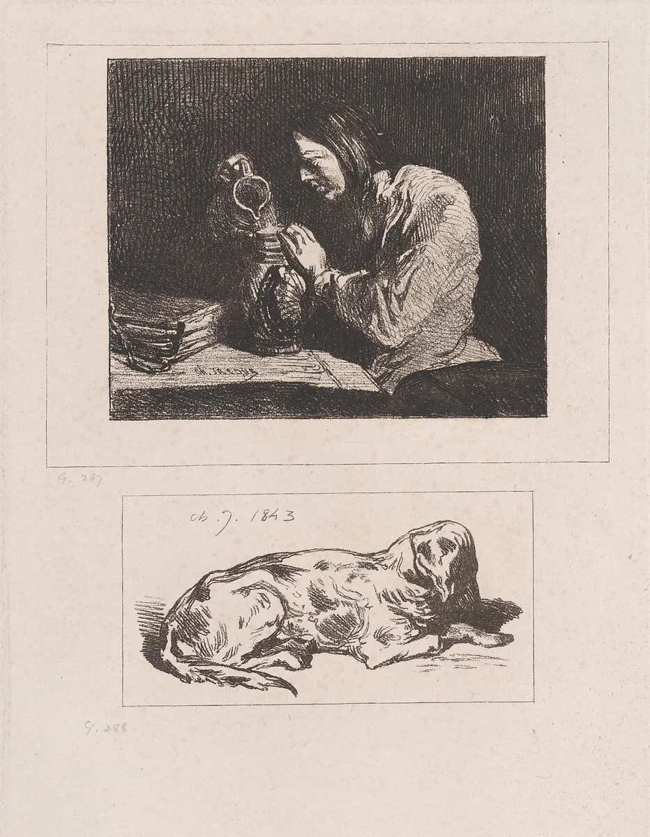 Bust of a Man (a) and Sleeping Dog (b) — Charles Jacque