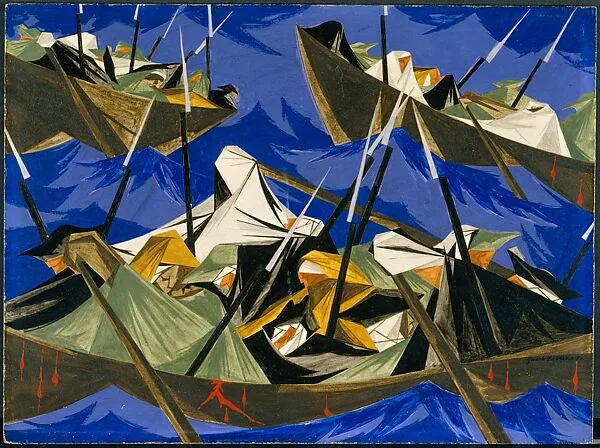 We crossed the River at McKonkey's Ferry 9 miles above Trenton ... the night was excessively severe ... which the men bore without the least murmur...-Tench Tilghman, 27 December 1776/Struggle Series - No. 10: Washington Crossing the Delaware — Jacob Lawrence