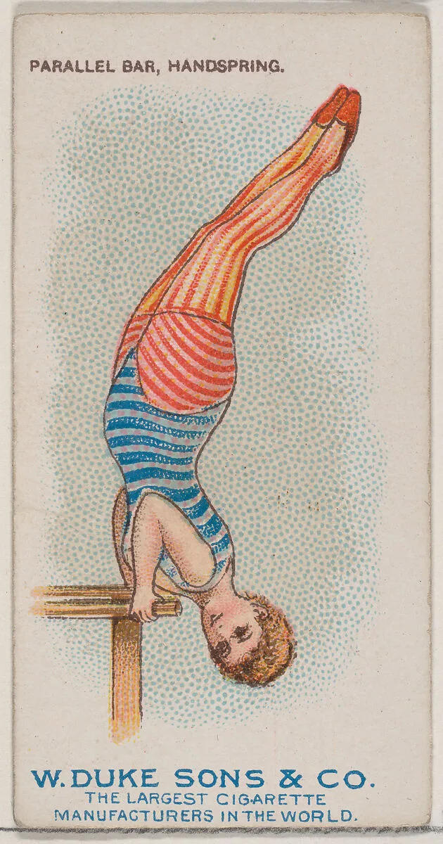 Parallel Bar, Handspring, from the Gymnastic Exercises series (N77) for Duke brand cigarettes — W. Duke, Sons & Co.
