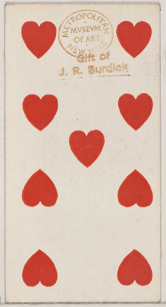 Nine Hearts, from the Playing Cards series (N84) to promote Turkish Cross-Cut Cigarettes for W. Duke, Sons and Co. — W. Duke, Sons & Co.