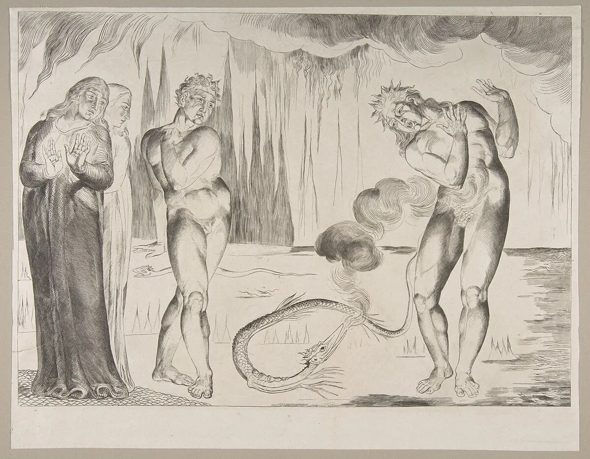 The Circle of the Thieves; Buoso Donati Attacked by the Serpent — William Blake|Dante Alighieri