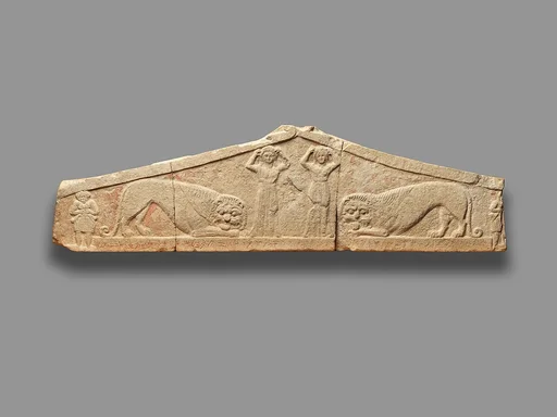 Limestone pediment from a funerary stele (shaft)