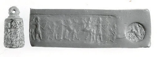 Stamp-cylinder seal (with loop handle) with hunting scene — Unknown
