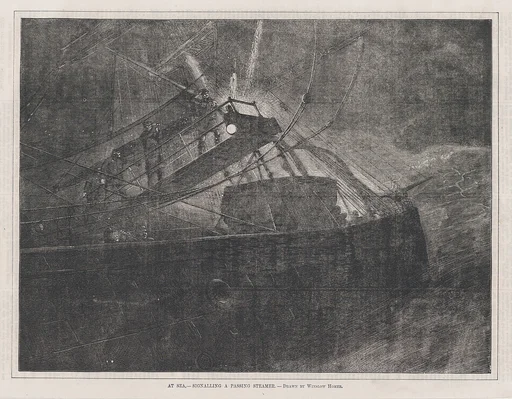 At Sea – Signalling a Passing Steamer – Drawn by Winslow Homer (Every Saturday, Vol. II, New Series)