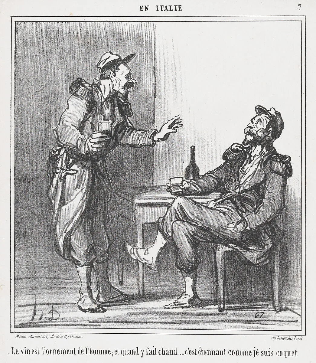 Le vin est l'ornament de l'homme...., from En Italie, published in Le Charivari, August 9, 1859 — Destouches|Honoré Daumier|Aaron Martinet