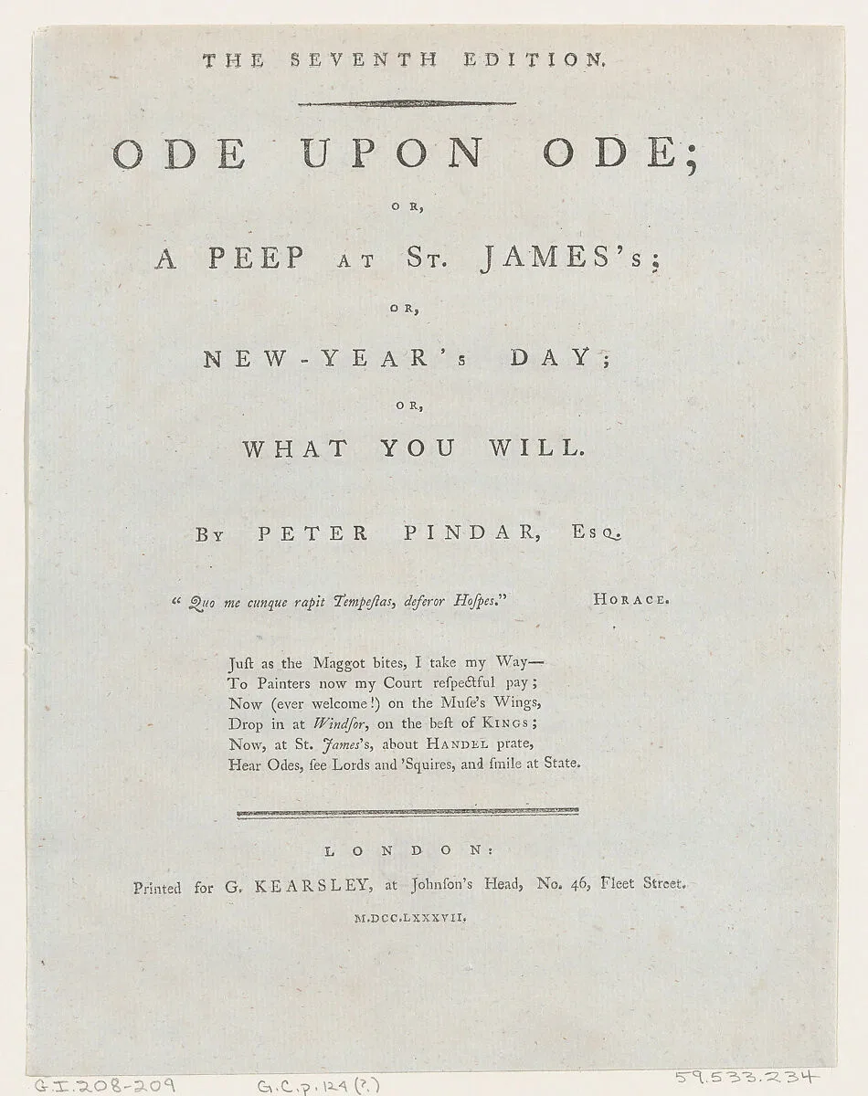 Title Page, from Ode Upon Ode by Peter Pindar — George Kearsley