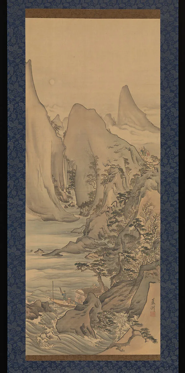 長澤蘆州筆 月下遊舟図|Boat under the Moon — Nagasawa Roshū 長澤蘆洲