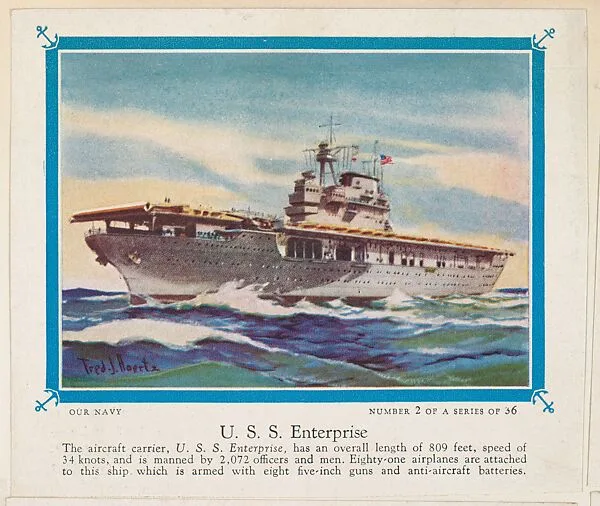 No. 2, U. S. S. Enterprise, collector card from the Our Navy series (D62), issued by the Kelley Baking Company — Kelley Baking Company
