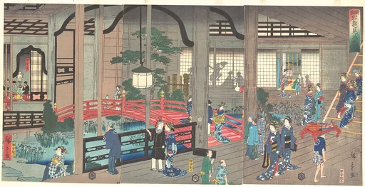 横浜 岩亀見込の図|The Interior of the Gankiro Tea House in Yokohama