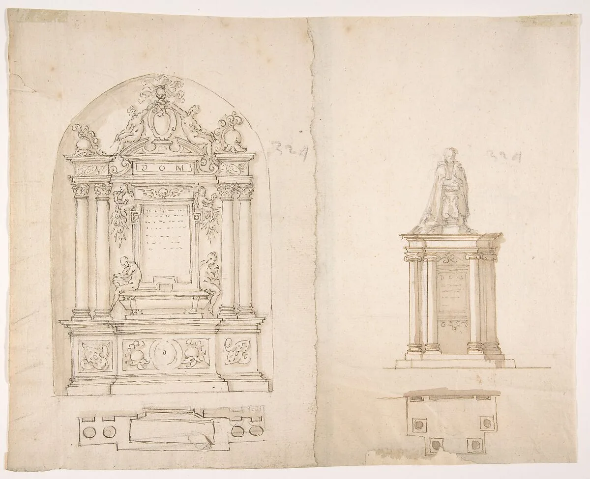 Two Designs for Tombs — Anonymous, French, 16th century|Jacques Androuet Du Cerceau