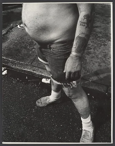 [Shirtless Man with Cut-off Jeans and Tattoo, New York City]