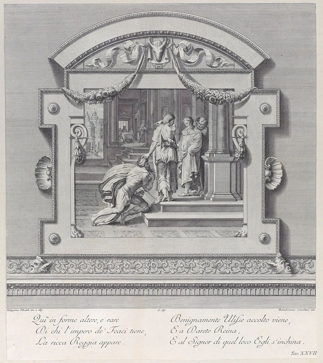Plate 27: Ulysses received by Alcinous king of Phoeacia and his Queen Areta after his shipwreck — Giampietro Zanotti|Gabriel Söderling|Bartolomeo Crivellari|Pellegrino Tibaldi