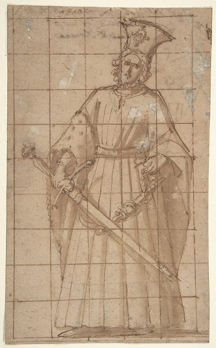 Standing Male Figure Holding a Sword (King Otto of Hungary; recto); Sketch of Standing Male Figure (verso). — Cigoli (Ludovico Cardi)