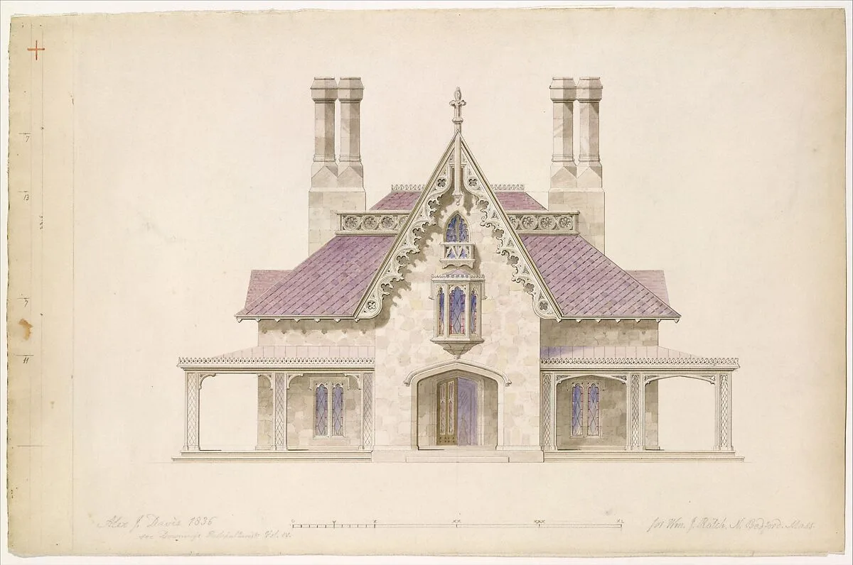 House for William J. Rotch, New Bedford, Massachusetts (front elevation) — Alexander Jackson Davis