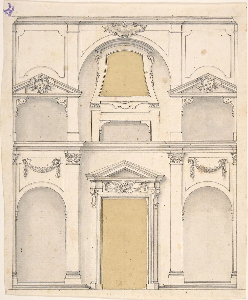 Design for a Wall Elevation over Two Floors — Anonymous, Italian, 17th century