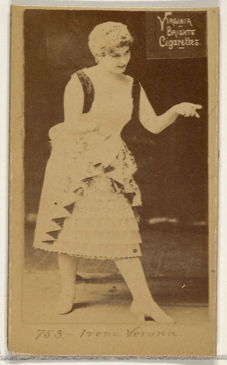Card 753, Irene Verona, from the Actors and Actresses series (N45, Type 2) for Virginia Brights Cigarettes — Allen & Ginter
