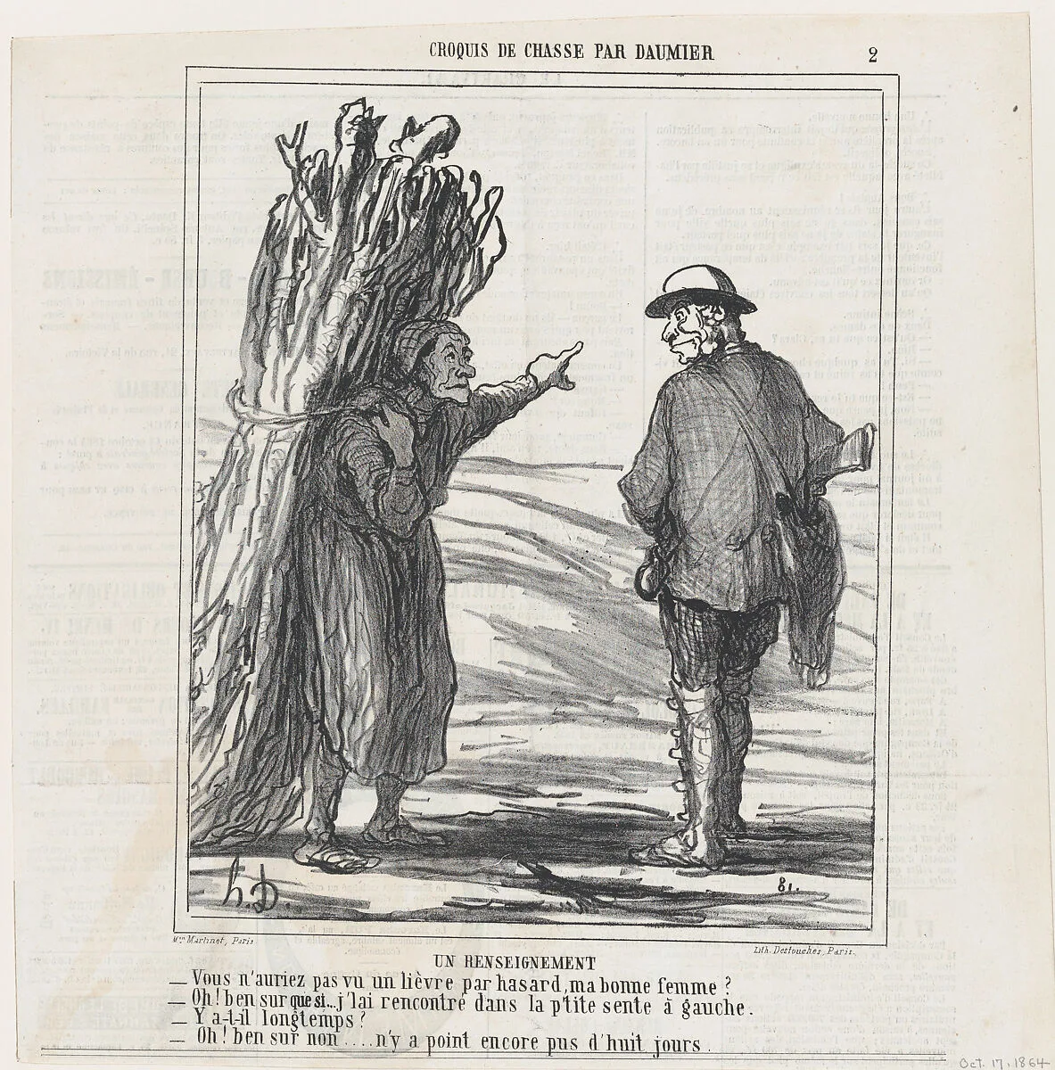 Information, from 'Hunting sketches,' published in Le Chiavari, October 17, 1864 — Honoré Daumier|Aaron Martinet|Destouches
