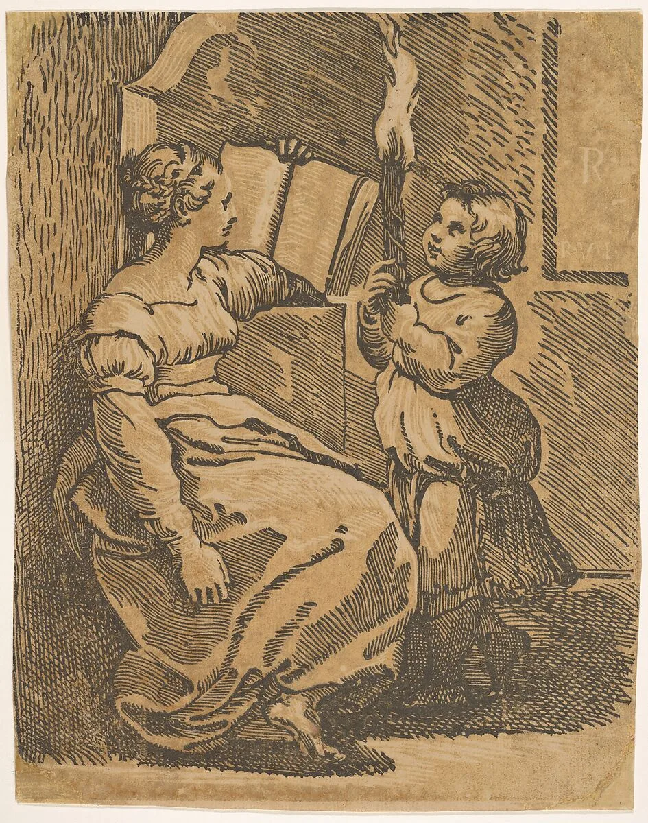 A Sybil reading facing right — Ugo da Carpi|Raphael (Raffaello Sanzio or Santi)