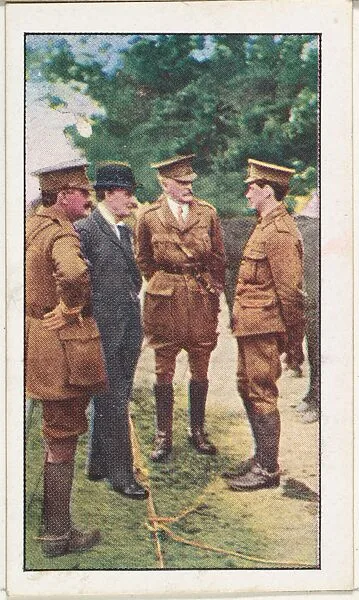 Card No. 161, Sir Edward Grey (man with derby) talking to his cousin Trooper Monk Mason at the camp of the 2nd King Edward's horse at Langley Park, Slough, England, from the World War I Scenes series (T121) issued by Sweet Caporal Cigarettes — American Tobacco Company|Underwood & Underwood