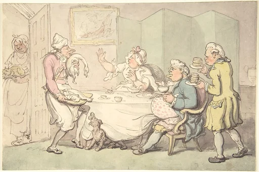 A Couple at Table with Servants