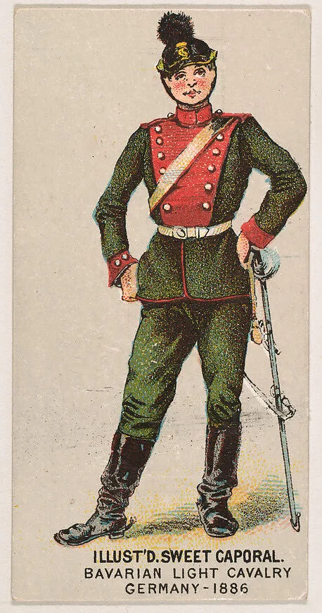 Bavarian Light Cavalry, Germany, 1886, from the Military Series (N224) issued by Kinney Tobacco Company to promote Sweet Caporal Cigarettes — Kinney Brothers Tobacco Company