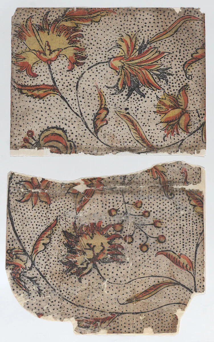 Sheet in two sections with overall floral and dot pattern — Anonymous