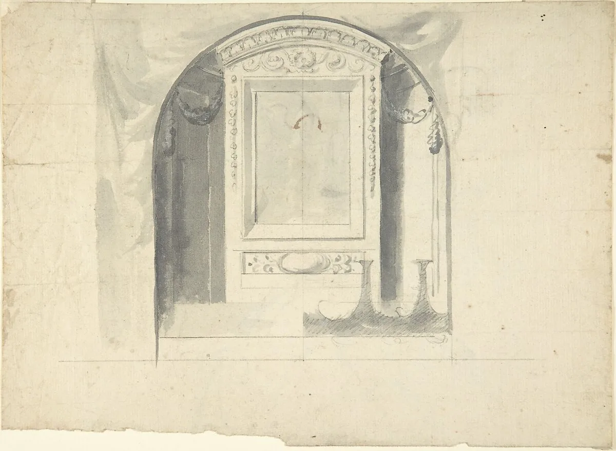 Design for a Chapel or Niche (Recto); Design for Decoration with Putto Head and Rinceau (Verso) — Anonymous, Italian, 17th century