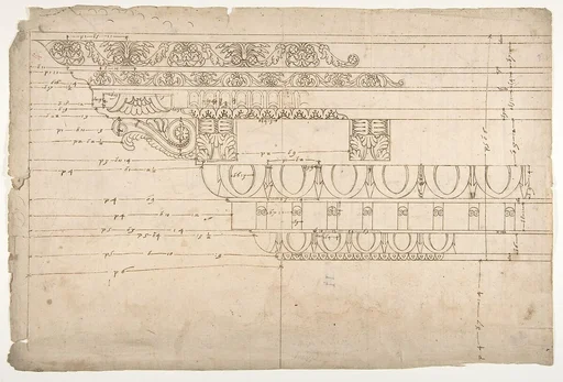 Temple of Minerva, elevation of cornice (recto) Temple of Minerva, elevation of capital and base (verso)
