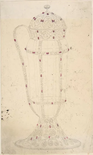 Crystal Vessel with Ornamented Metal Lid, Foot, Handle and Mounts