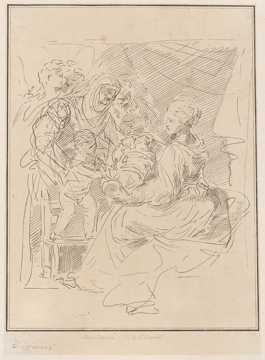 The Holy Family with the infant Saint John the Baptist, and other saints and angels — John Boydell|Giuseppe Canale