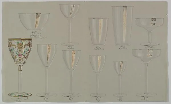Designs for a Set of Glassware (11 pieces) — Anonymous, Czech, early 20th century