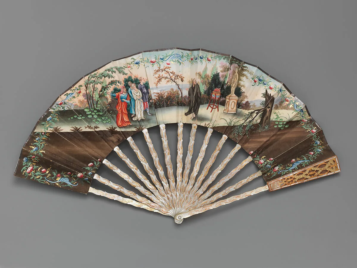 Folding Fan with Scene of Figures in a Landscape — Unknown