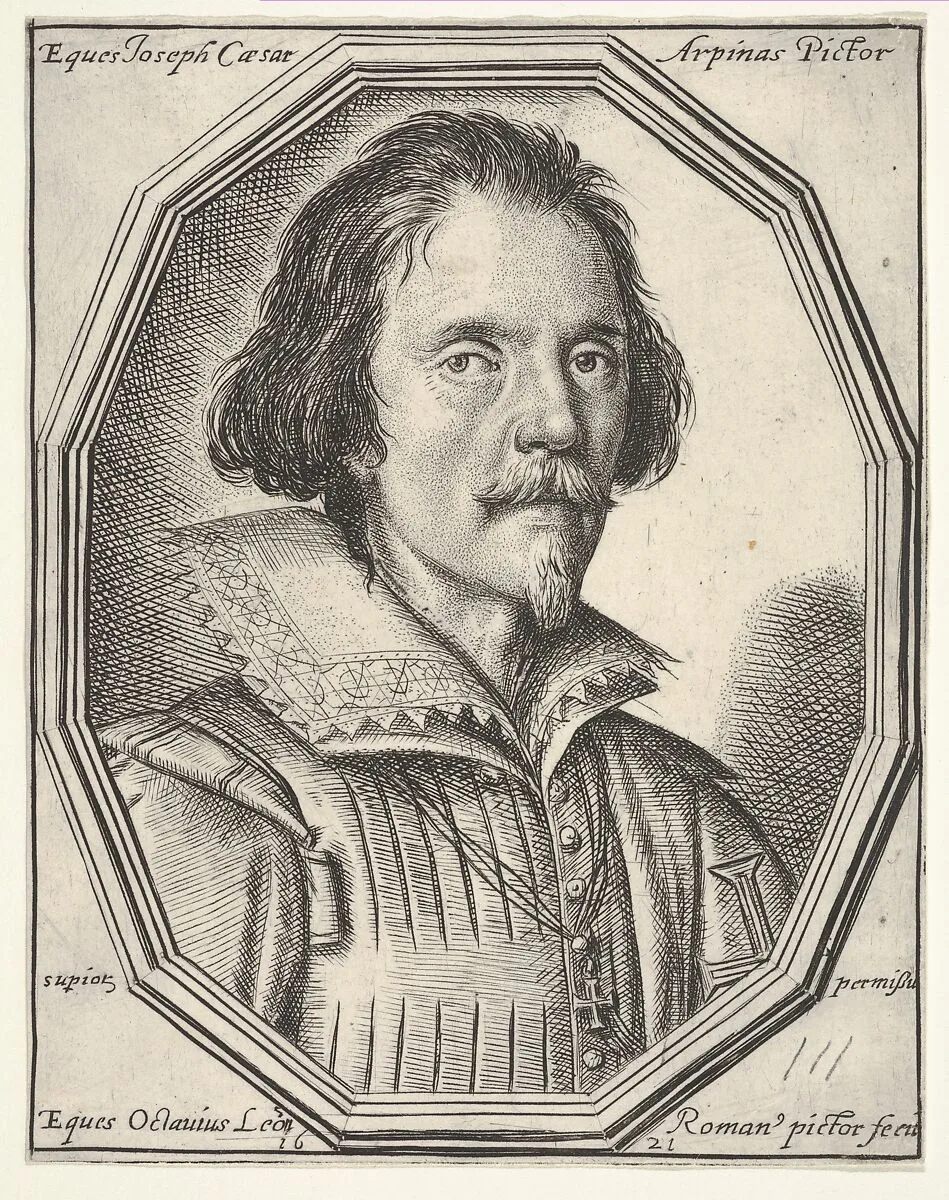 Giuseppe Cesare, called Cavaliere d'Arpino, a bust-length portrait in a twelve-sided frame — Ottavio Leoni (Il Padovano)
