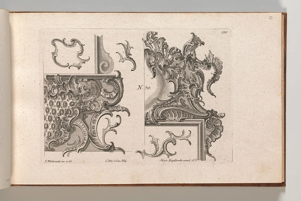 Suggestion for the Decoration of Lower Right and Top Right of a Framel, Plate 1 from an Untitled Series with Rocailles Ornaments for Window, Pier Glass and Door Frames' — Jeremias Wachsmuth|Martin Engelbrecht