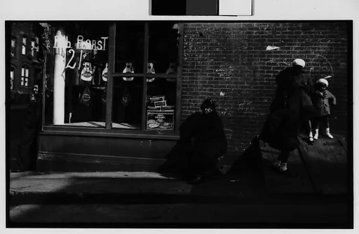 [Woman and Children in Front of Music Store Window Display, New York City]