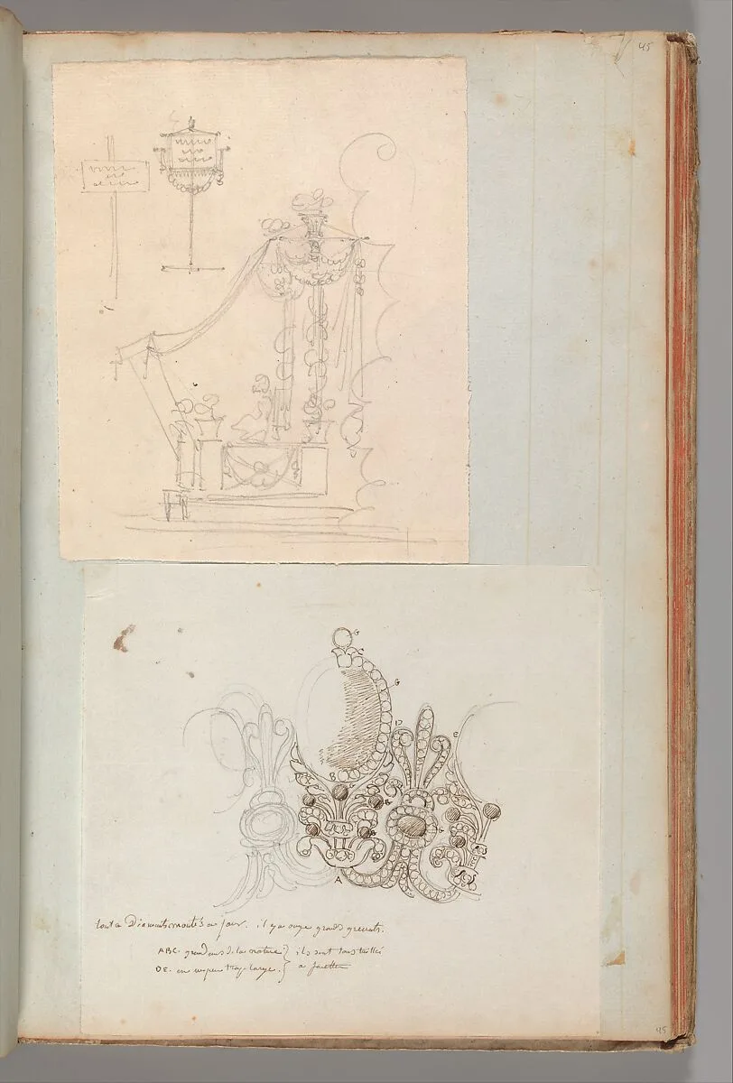 Page from a Scrapbook containing Drawings and Several Prints of Architecture, Interiors, Furniture and Other Objects — Pierre François Léonard Fontaine|Charles Percier