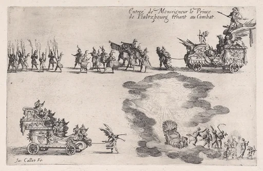 Entrée du Prince de Pfalzbourg (Entrance of the Prince of Pflazbourg), from Le Combat a la Barrière in the Palace at Nancy by Henri Humbert, printed by Sebastien Phillipe