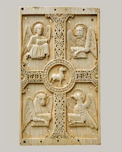 Plaque with Agnus Dei on a Cross between Emblems of the Four Evangelists