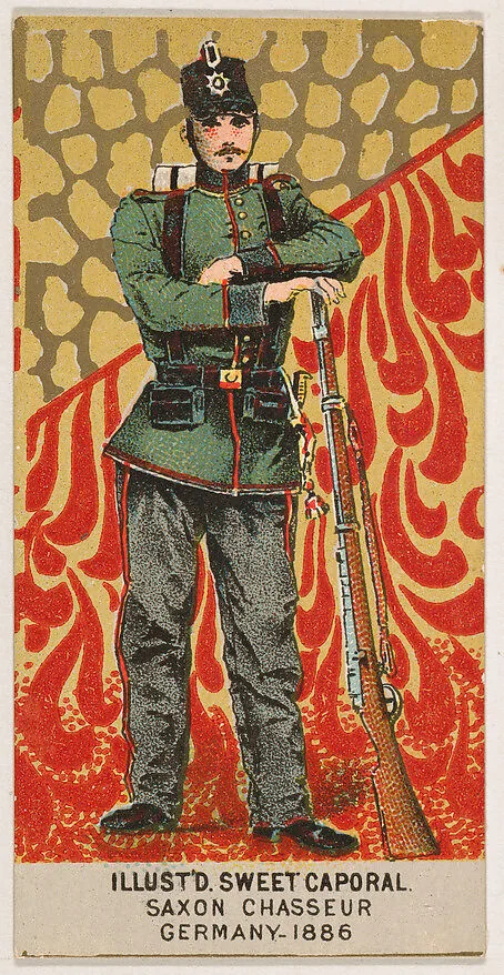 Saxon Chasseur, Germany, 1886, from the Military Series (N224) issued by Kinney Tobacco Company to promote Sweet Caporal Cigarettes — Kinney Brothers Tobacco Company
