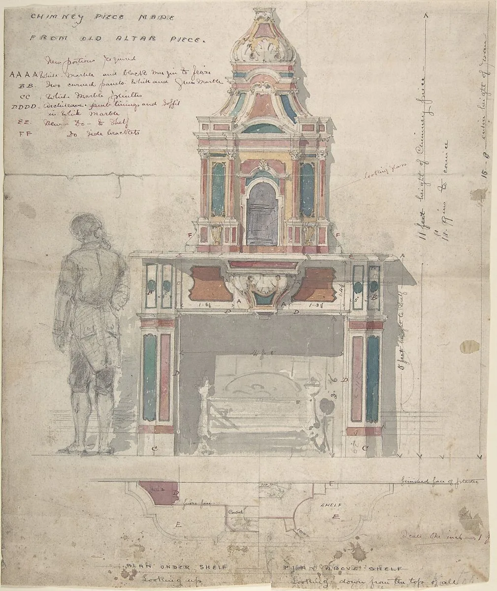 Design for a Chimneypiece Made from an Old Altarpiece — Anonymous, British, 19th century